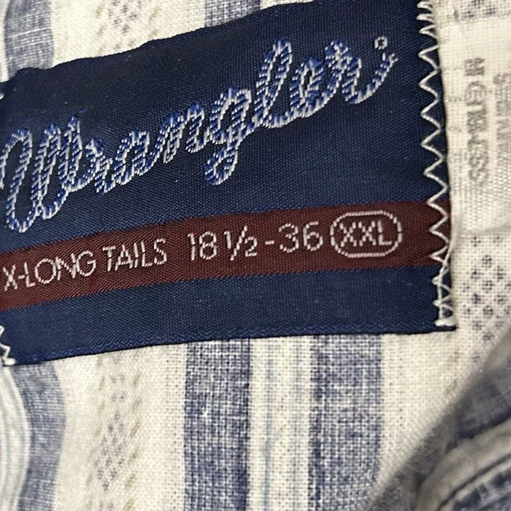 Vintage Wrangler X Long Tails Shirt Collarless 18 1/2 X 36 XXL Stripes Blue READ - Picture 7 of 9